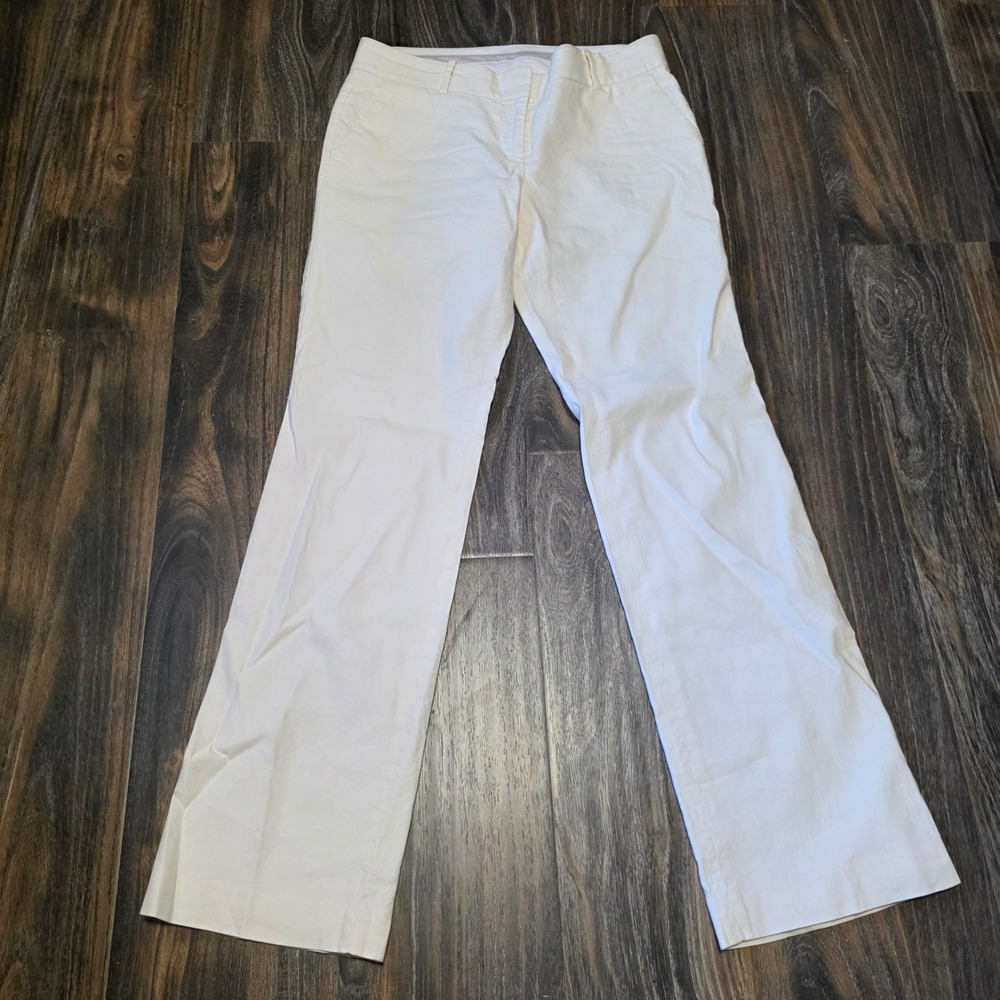 Ann Taylor White Linen Cotton Blend Straight Leg Trousers Pants Size 6